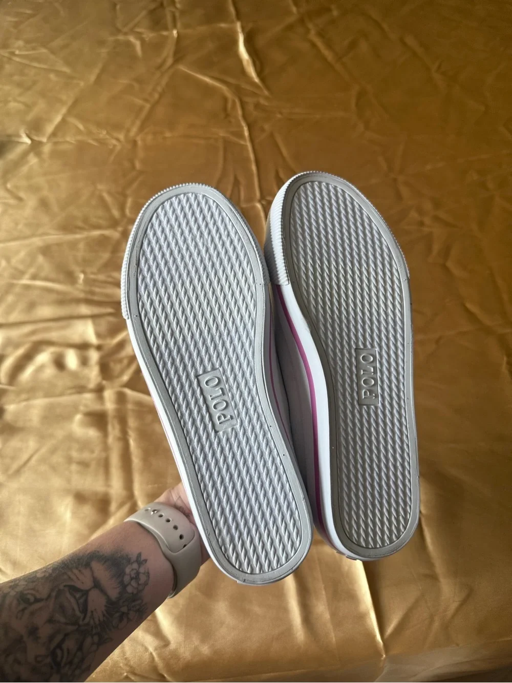 Ralph Lauren White Sneakers with Pink Trim